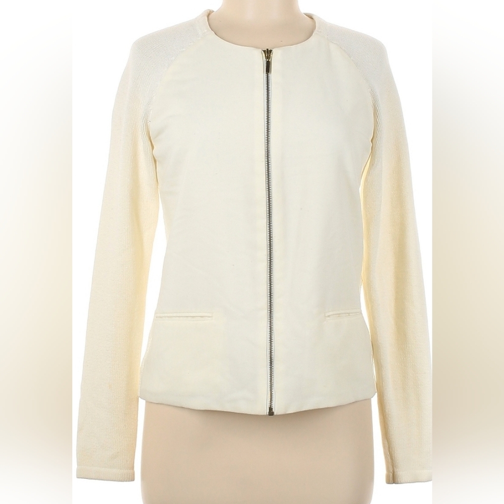 Forever21 Cream Zippered Cardigan Women's Size M